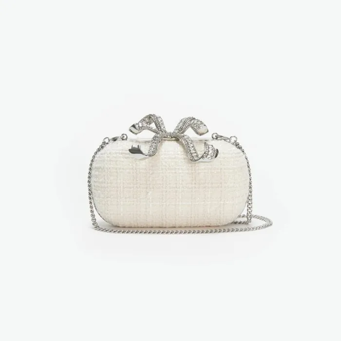 Self Portrait Clutch Bags Cream Boucle Bow Clutch 8211 Women Self Portrait Clutch Bags Cream Boucle Bow Clutch 8211 Women