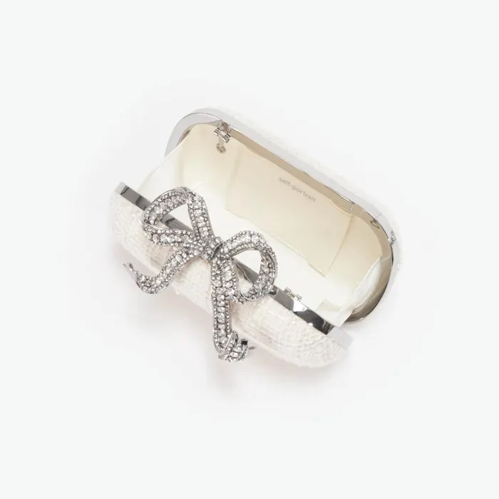 Self Portrait Clutch Bags Cream Boucle Bow Clutch 8211 Women Self Portrait Clutch Bags Cream Boucle Bow Clutch 8211 Women
