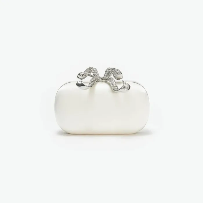 Self Portrait Clutch Bags Cream Satin Bow Clutch 8211 Women