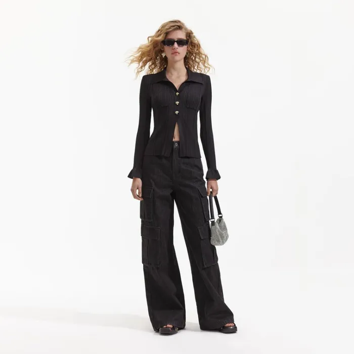 Self Portrait Denim Black Cargo Jeans 8211 Women