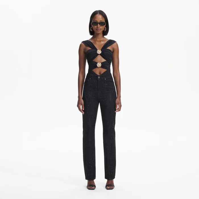 Self Portrait Denim Black Rhinestone Denim Jeans 8211 Women