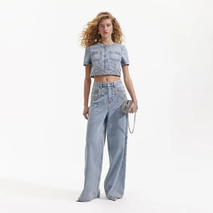Self Portrait Denim Blue Embellished Jeans 8211 Women