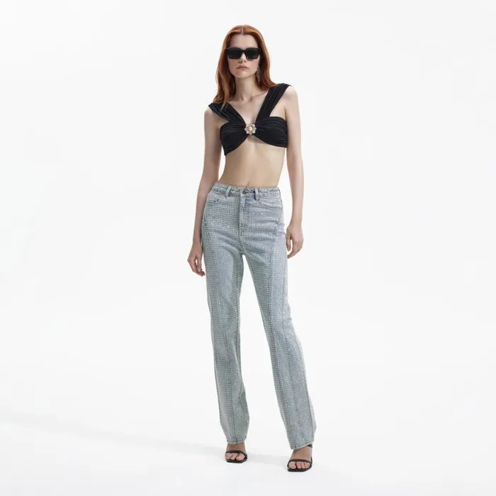 Self Portrait Denim Blue Rhinestone Denim Jeans 8211 Women