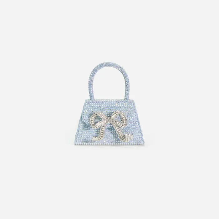 Self Portrait Denim Blue Rhinestone Denim Micro Bow Bag 8211 Women