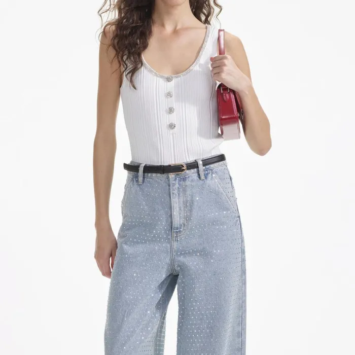 Self Portrait Denim Blue Rhinestone Wide Leg Jeans 8211 Women Self Portrait Denim Blue Rhinestone Wide Leg Jeans 8211 Women