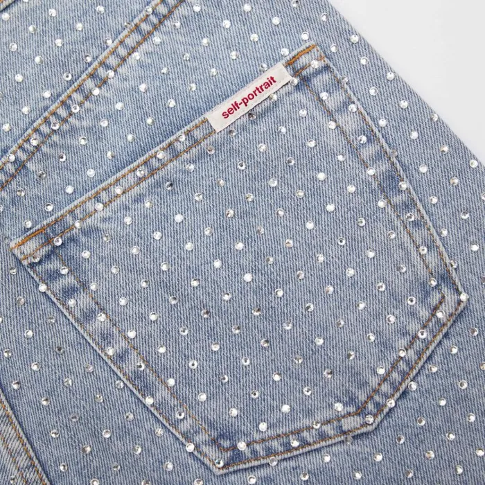 Self Portrait Denim Blue Rhinestone Wide Leg Jeans 8211 Women Self Portrait Denim Blue Rhinestone Wide Leg Jeans 8211 Women