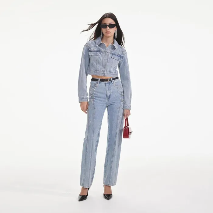 Self Portrait Denim Crystal Embellished Denim Jacket 8211 Women