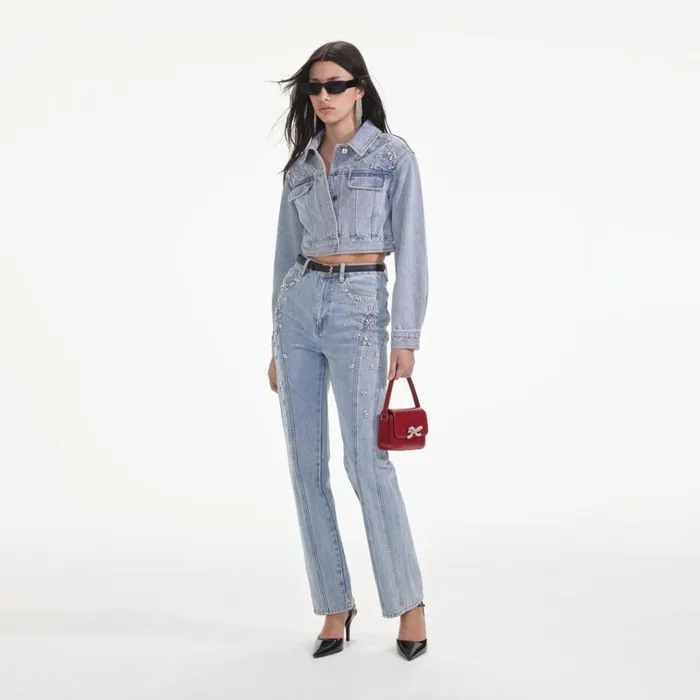 Self Portrait Denim Crystal Embellished Denim Jacket 8211 Women Self Portrait Denim Crystal Embellished Denim Jacket 8211 Women