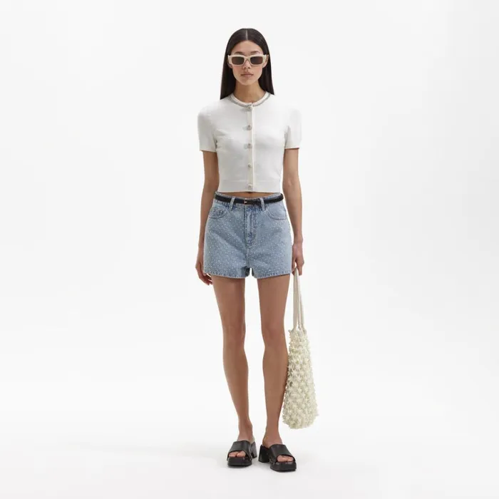 Self Portrait Denim Rhinestone Denim Regular Shorts 8211 Women