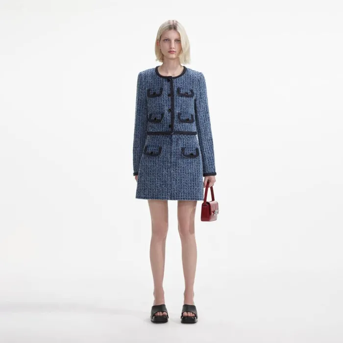 Self Portrait Denim Textured Denim Jacket 8211 Women
