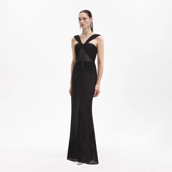 Self Portrait Dresses Black Beaded Mesh Maxi Dress 8211 Women Self Portrait Dresses Black Beaded Mesh Maxi Dress 8211 Women