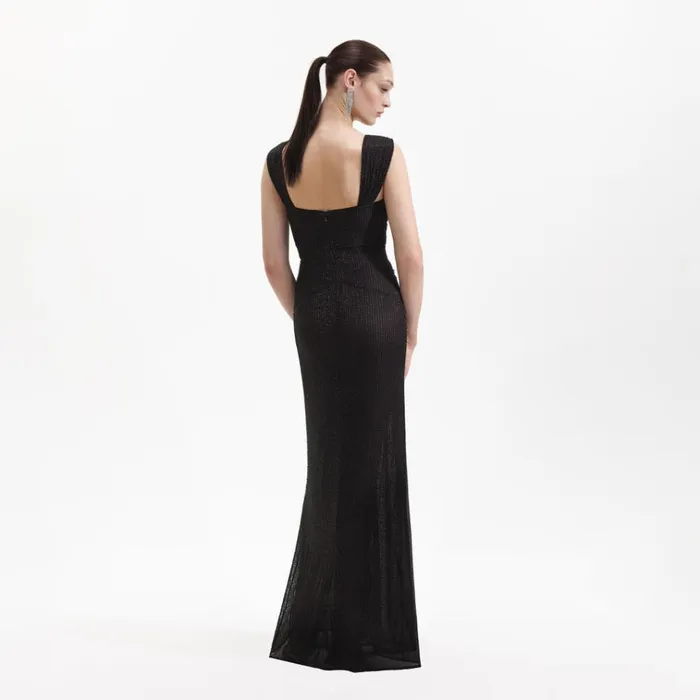Self Portrait Dresses Black Beaded Mesh Maxi Dress 8211 Women Self Portrait Dresses Black Beaded Mesh Maxi Dress 8211 Women