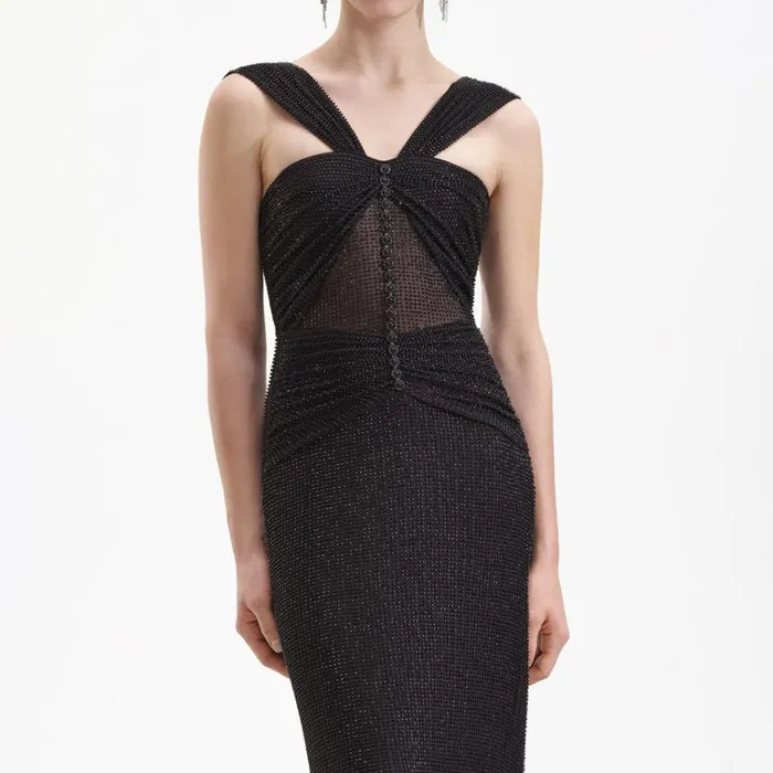 Self Portrait Dresses Black Beaded Mesh Maxi Dress 8211 Women Self Portrait Dresses Black Beaded Mesh Maxi Dress 8211 Women