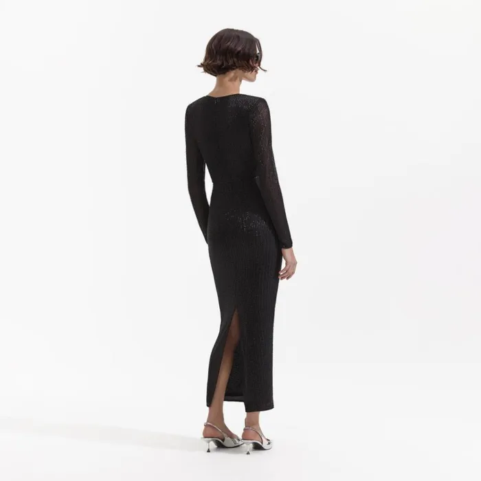 Self Portrait Dresses Black Beaded Mesh Midi Dress 8211 Women Self Portrait Dresses Black Beaded Mesh Midi Dress 8211 Women