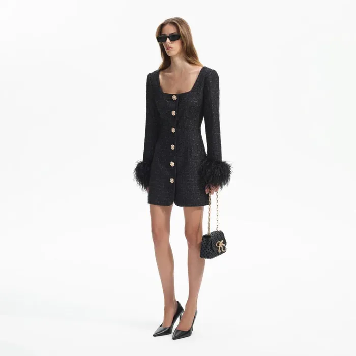 Self Portrait Dresses Black Boucle Feather Mini Dress 8211 Women Self Portrait Dresses Black Boucle Feather Mini Dress 8211 Women