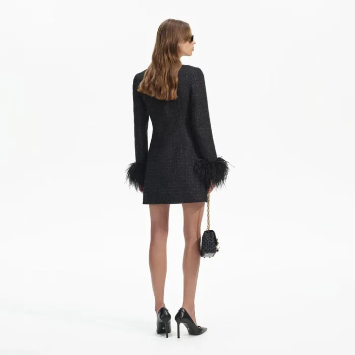 Self Portrait Dresses Black Boucle Feather Mini Dress 8211 Women Self Portrait Dresses Black Boucle Feather Mini Dress 8211 Women