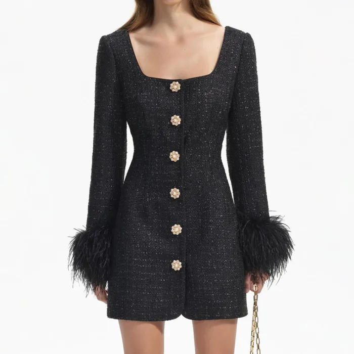 Self Portrait Dresses Black Boucle Feather Mini Dress 8211 Women Self Portrait Dresses Black Boucle Feather Mini Dress 8211 Women
