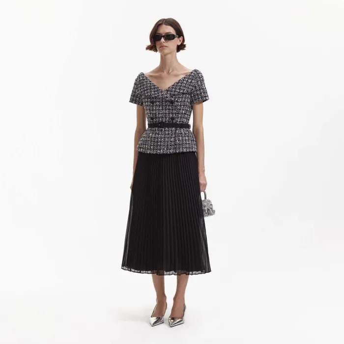 Self Portrait Dresses Black Boucle Off Shoulder Midi Dress 8211 Women Self Portrait Dresses Black Boucle Off Shoulder Midi Dress 8211 Women