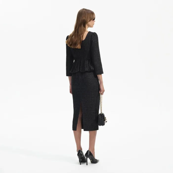 Self Portrait Dresses Black Boucle Peplum Midi Dress 8211 Women Self Portrait Dresses Black Boucle Peplum Midi Dress 8211 Women