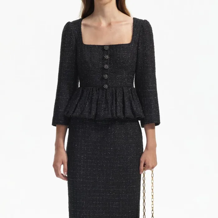 Self Portrait Dresses Black Boucle Peplum Midi Dress 8211 Women Self Portrait Dresses Black Boucle Peplum Midi Dress 8211 Women