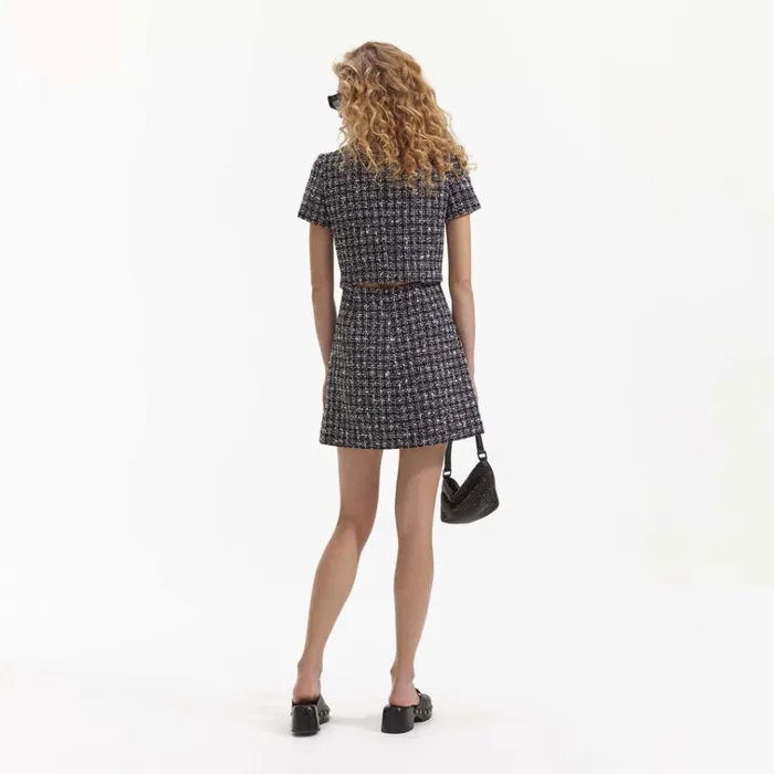 Self Portrait Dresses Black Checked Boucle Mini Dress 8211 Women Self Portrait Dresses Black Checked Boucle Mini Dress 8211 Women