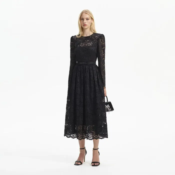Self Portrait Dresses Black Cord Lace Long Sleeve Midi Dress 8211 Women Self Portrait Dresses Black Cord Lace Long Sleeve Midi Dress 8211 Women