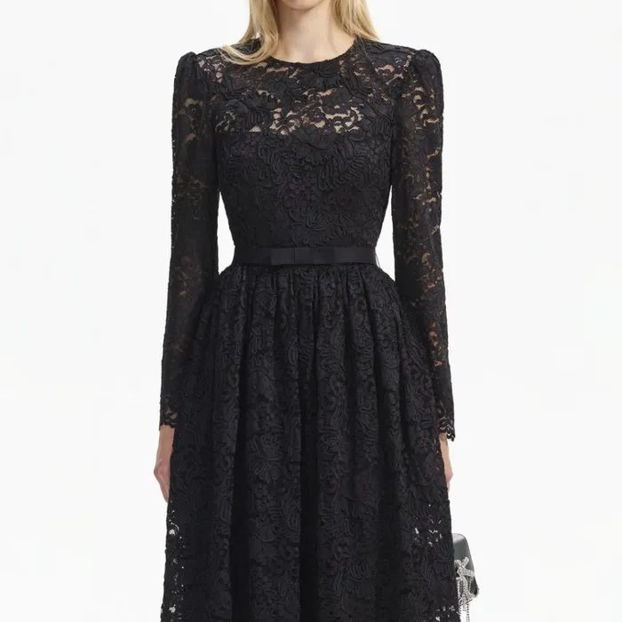 Self Portrait Dresses Black Cord Lace Long Sleeve Midi Dress 8211 Women Self Portrait Dresses Black Cord Lace Long Sleeve Midi Dress 8211 Women