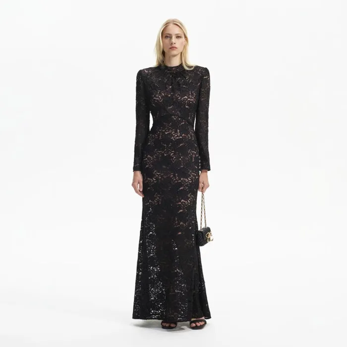 Self Portrait Dresses Black Cord Lace Maxi Dress 8211 Women