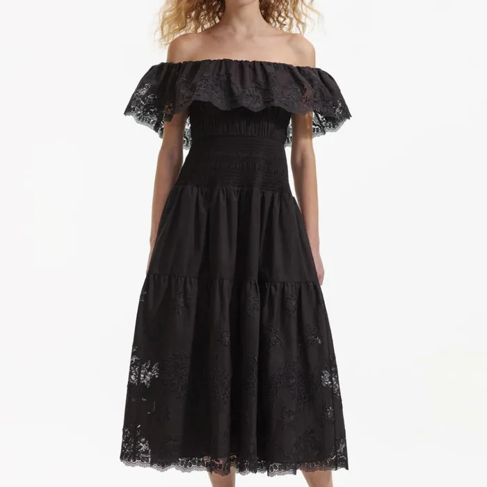 Self Portrait Dresses Black Cotton Midi Dress 8211 Women Self Portrait Dresses Black Cotton Midi Dress 8211 Women