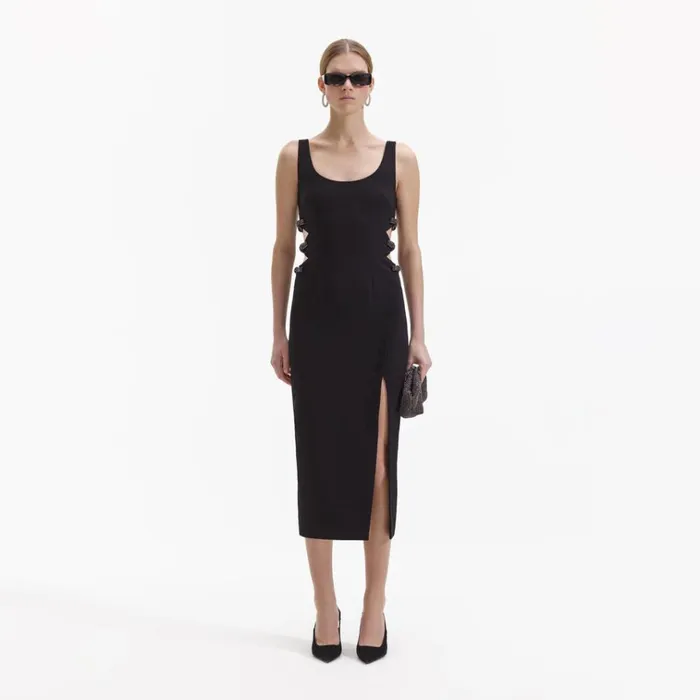 Self Portrait Dresses Black Crepe Bow Midi Dress 8211 Women