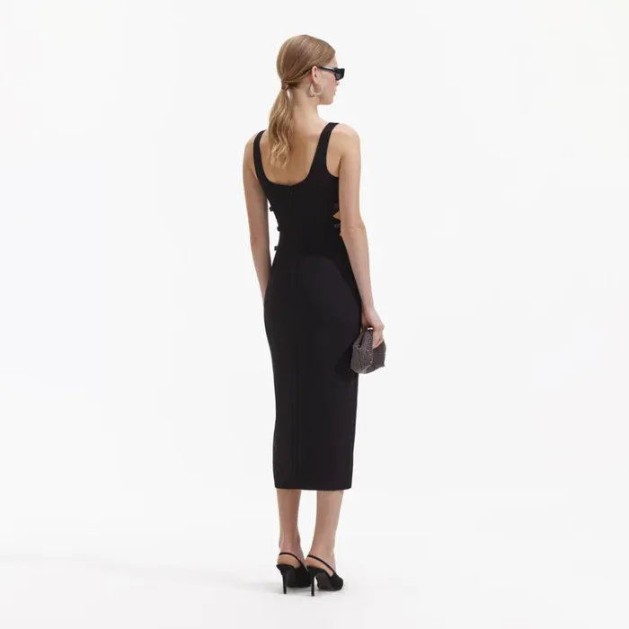 Self Portrait Dresses Black Crepe Bow Midi Dress 8211 Women Self Portrait Dresses Black Crepe Bow Midi Dress 8211 Women