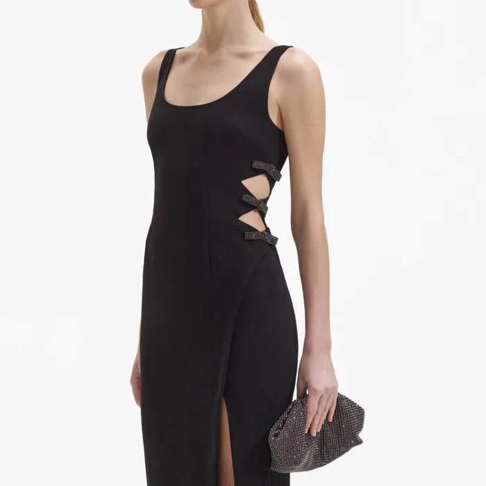 Self Portrait Dresses Black Crepe Bow Midi Dress 8211 Women Self Portrait Dresses Black Crepe Bow Midi Dress 8211 Women