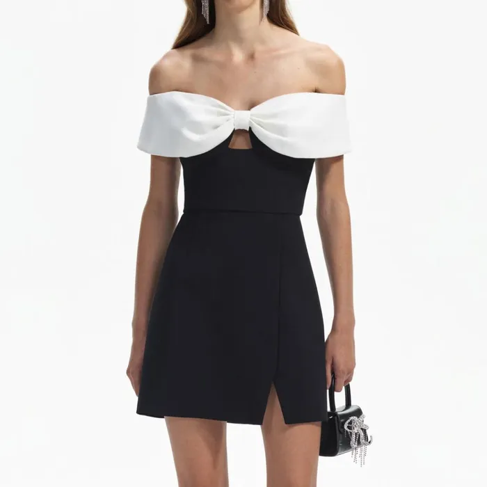Self Portrait Dresses Black Crepe Bow Mini Dress 8211 Women Self Portrait Dresses Black Crepe Bow Mini Dress 8211 Women