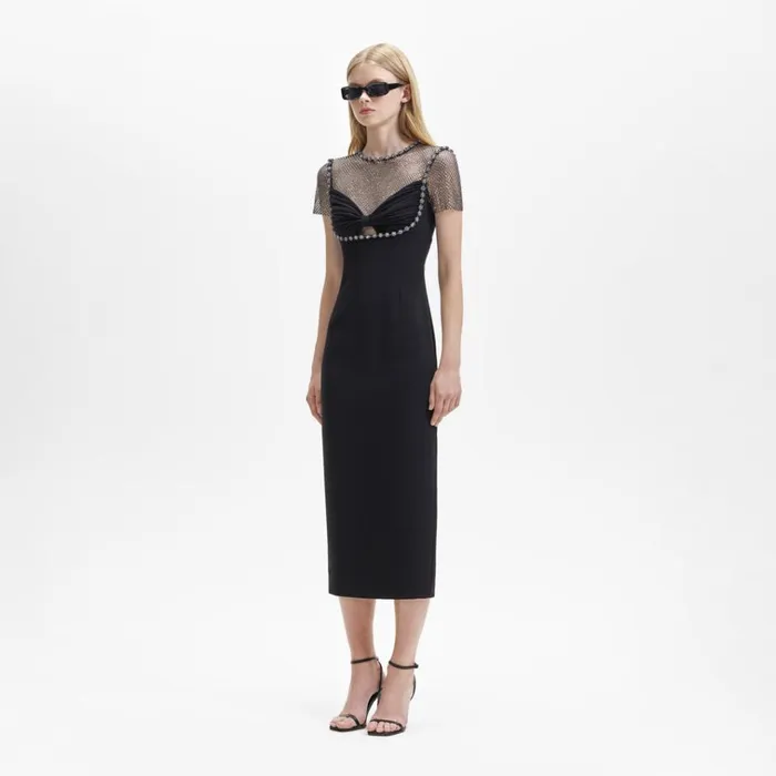 Self Portrait Dresses Black Crepe Diamante Midi Dress 8211 Women Self Portrait Dresses Black Crepe Diamante Midi Dress 8211 Women