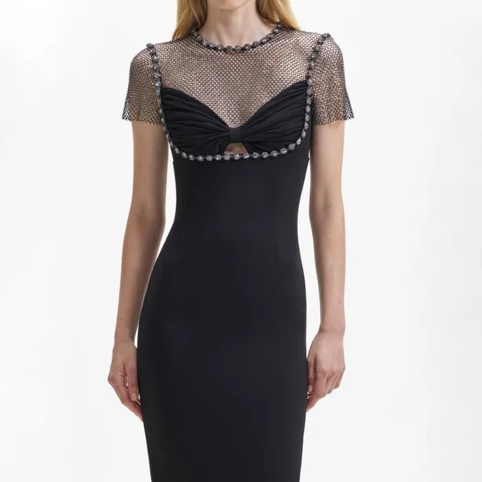 Self Portrait Dresses Black Crepe Diamante Midi Dress 8211 Women Self Portrait Dresses Black Crepe Diamante Midi Dress 8211 Women