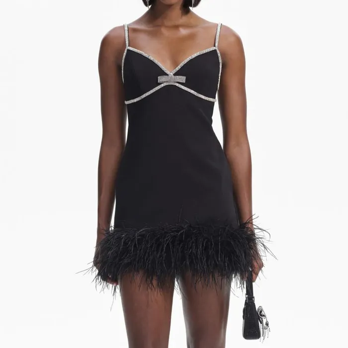 Self Portrait Dresses Black Crepe Feather Swing Mini Dress 8211 Women Self Portrait Dresses Black Crepe Feather Swing Mini Dress 8211 Women