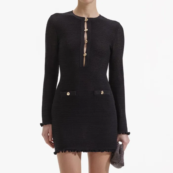 Self Portrait Dresses Black Crochet Buttoned Mini Dress 8211 Women Self Portrait Dresses Black Crochet Buttoned Mini Dress 8211 Women