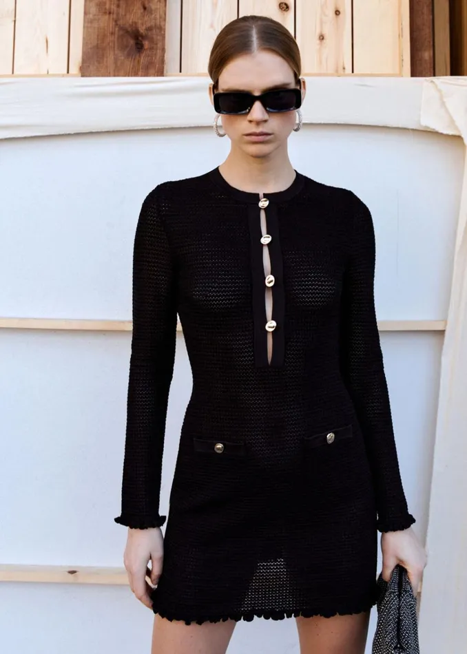 Self Portrait Dresses Black Crochet Buttoned Mini Dress 8211 Women Self Portrait Dresses Black Crochet Buttoned Mini Dress 8211 Women
