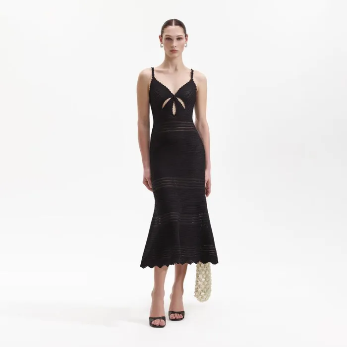 Self Portrait Dresses Black Crochet Cut Out Midi Dress 8211 Women