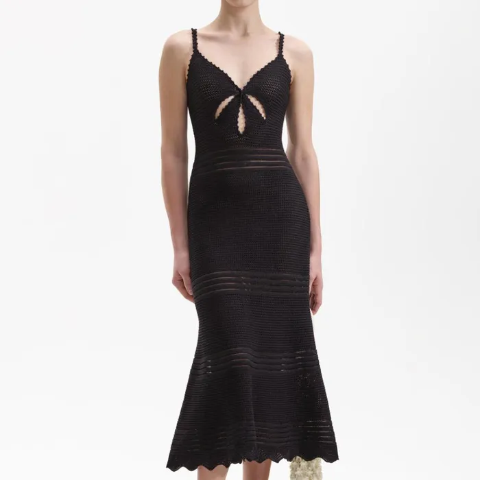 Self Portrait Dresses Black Crochet Cut Out Midi Dress 8211 Women Self Portrait Dresses Black Crochet Cut Out Midi Dress 8211 Women