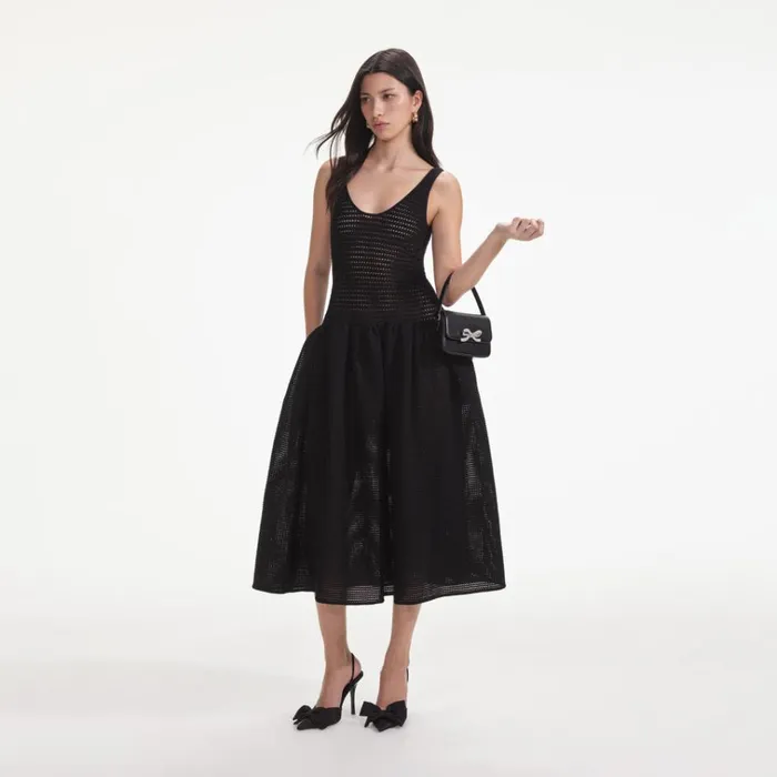 Self Portrait Dresses Black Crochet Knit Midi Dress 8211 Women Self Portrait Dresses Black Crochet Knit Midi Dress 8211 Women