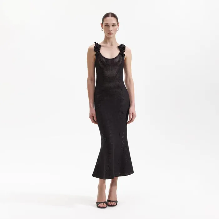 Self Portrait Dresses Black Crochet Midi Dress 8211 Women