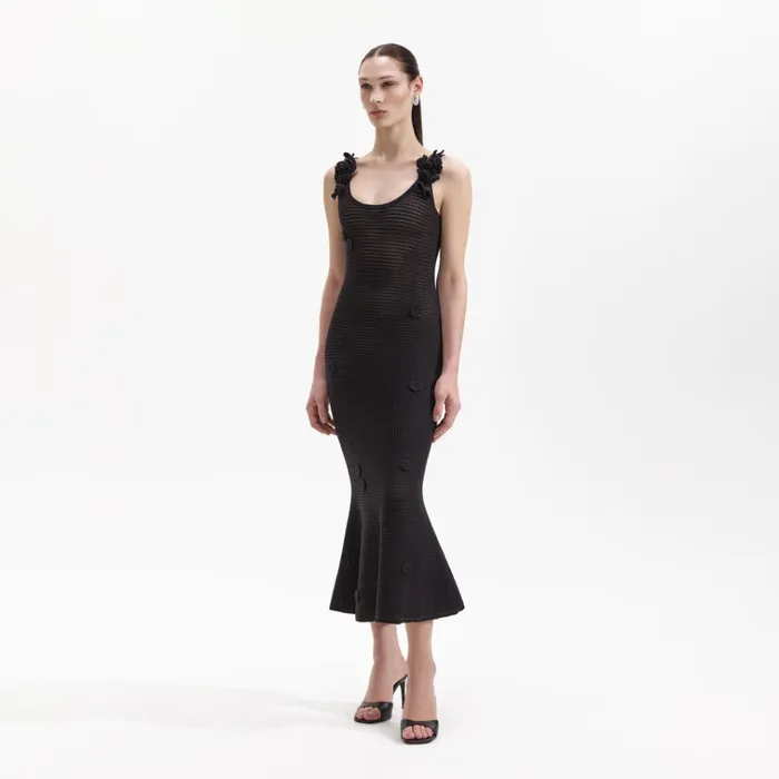 Self Portrait Dresses Black Crochet Midi Dress 8211 Women Self Portrait Dresses Black Crochet Midi Dress 8211 Women