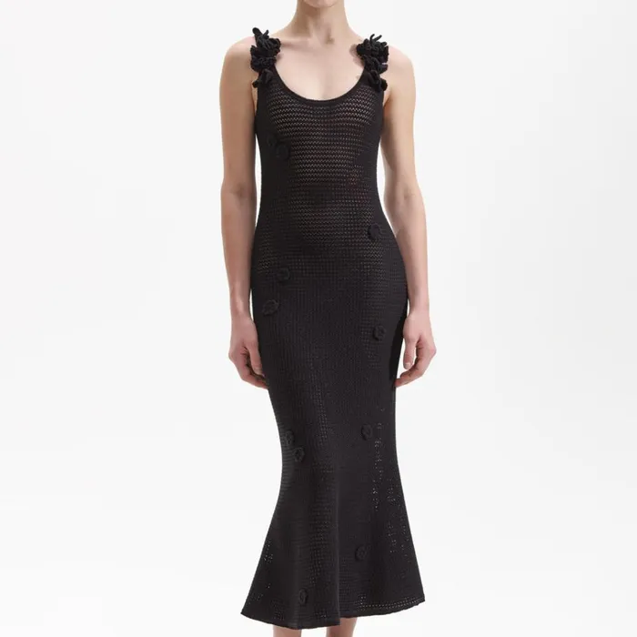 Self Portrait Dresses Black Crochet Midi Dress 8211 Women Self Portrait Dresses Black Crochet Midi Dress 8211 Women