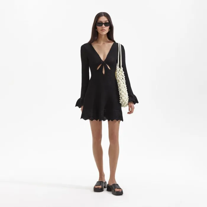 Self Portrait Dresses Black Crochet Mini Dress 8211 Women