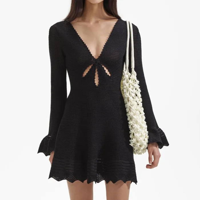 Self Portrait Dresses Black Crochet Mini Dress 8211 Women Self Portrait Dresses Black Crochet Mini Dress 8211 Women