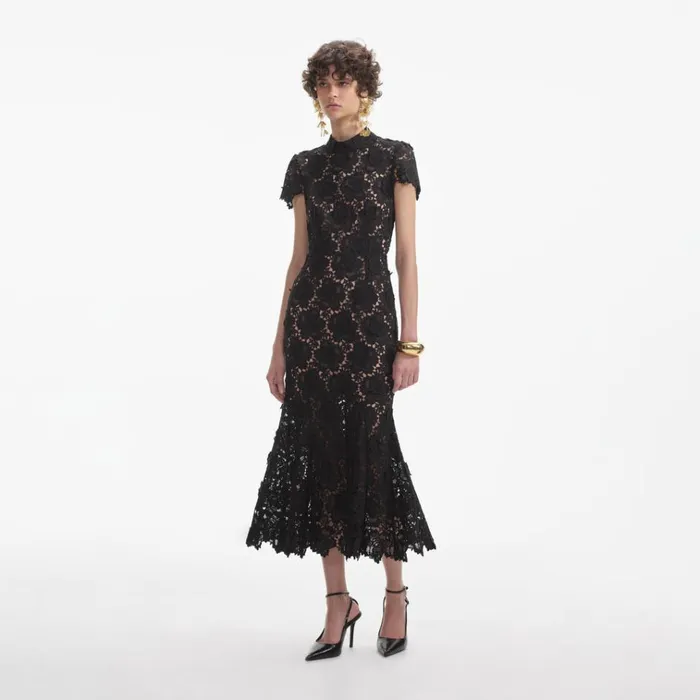 Self Portrait Dresses Black Flower Lace Midi Dress 8211 Women Self Portrait Dresses Black Flower Lace Midi Dress 8211 Women