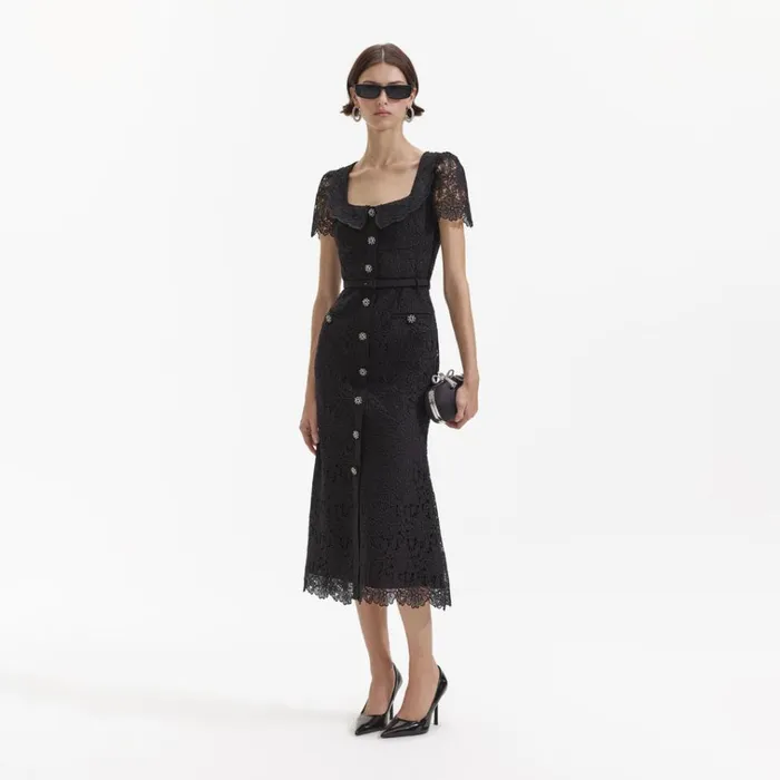 Self Portrait Dresses Black Guipure Lace Button Midi Dress 8211 Women Self Portrait Dresses Black Guipure Lace Button Midi Dress 8211 Women