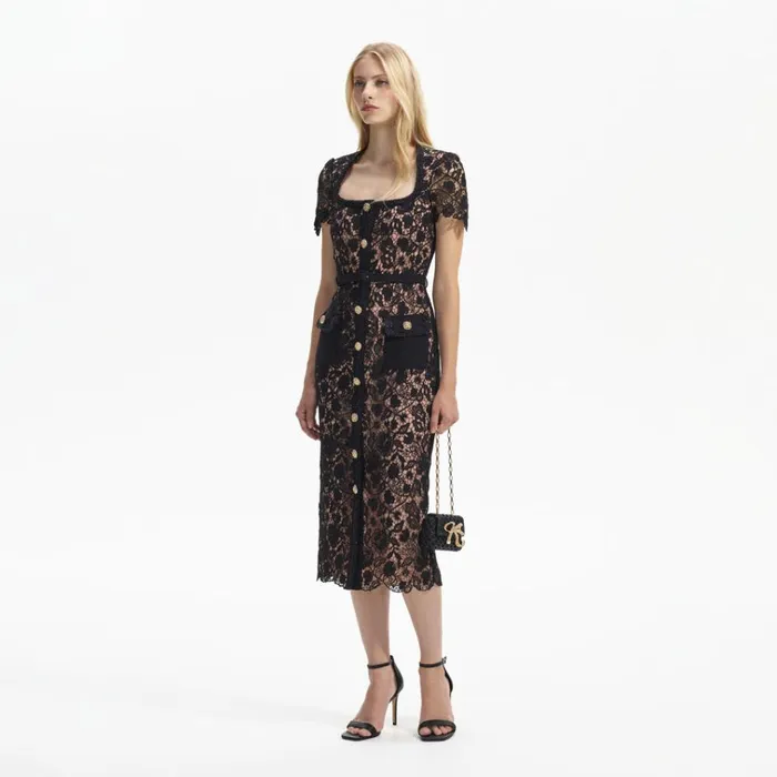 Self Portrait Dresses Black Guipure Lace Short Sleeve Midi Dress 8211 Women Self Portrait Dresses Black Guipure Lace Short Sleeve Midi Dress 8211 Women