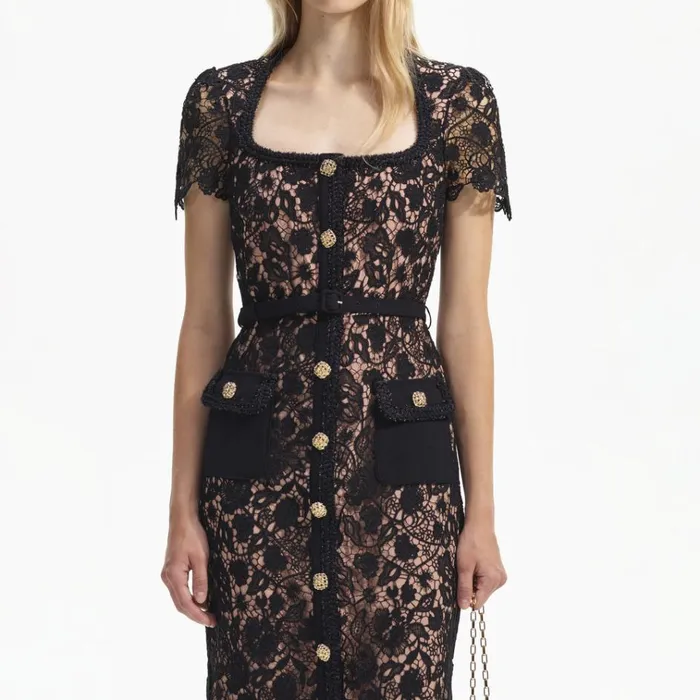 Self Portrait Dresses Black Guipure Lace Short Sleeve Midi Dress 8211 Women Self Portrait Dresses Black Guipure Lace Short Sleeve Midi Dress 8211 Women